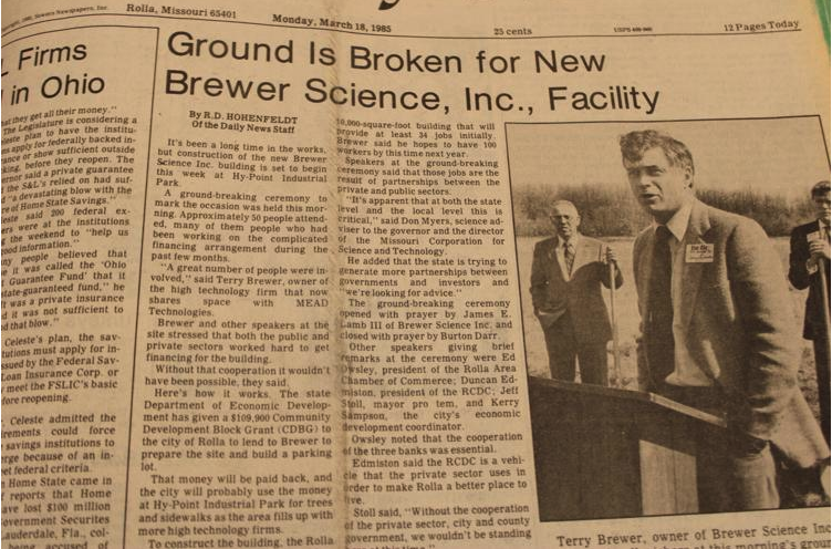 In 1983 the original 10,000 square-foot Brewer Science facility was built at the industrial park. Photo by The Rolla Daily News 